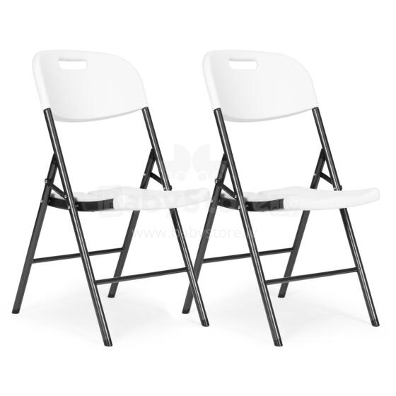 Set of 2 folding chairs, catering set, metal, HDPE, white, ModernHome