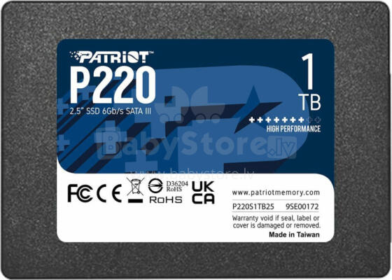 Disk Patriot Patriot P220 SATA 3 1TB SSD, iekšējais 2,5 collu SSD