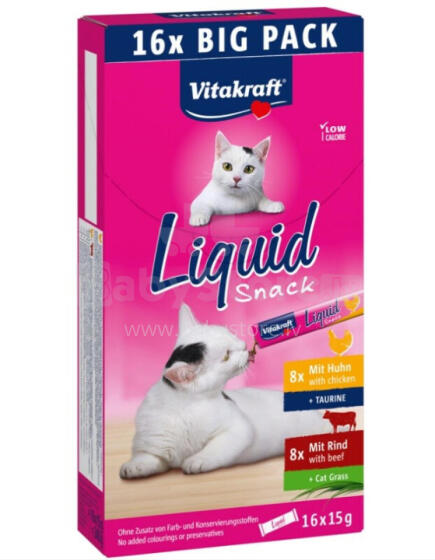 VITAKRAFT Cat Liquid-Snack с говядиной и курицей - лакомства для кошек - 16 х 15 г