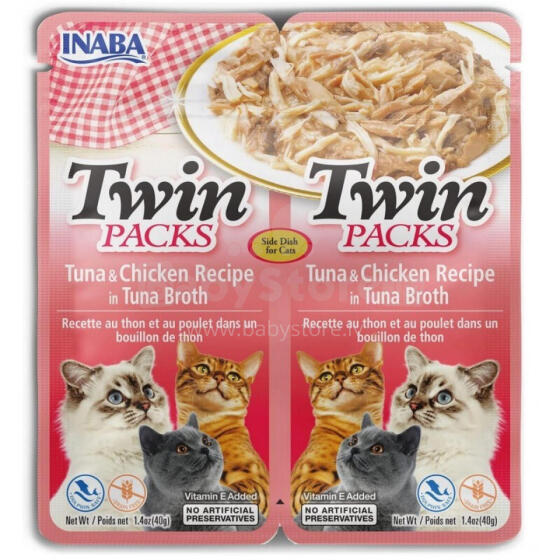 INABA CAT Двойной тунец с курицей в бульоне – лакомство для кошек – 2x40g