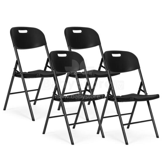 Set of 4 Folding Chairs – Catering Set, Metal & HDPE, Black ModernHome