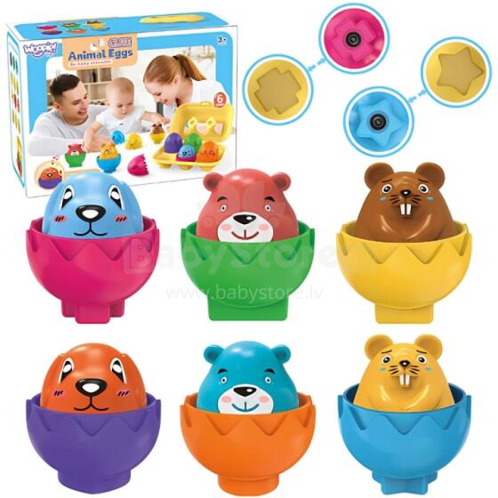 WOOPIE Montessori Puzzle Sorter Match the Shapes Happy Animal Eggs 6pcs