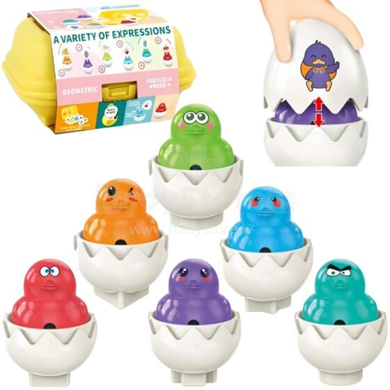 WOOPIE Puzzle Sorter Montessori Saskaņo formas Priecīgie cāļi Olas 6gab