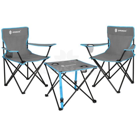 Set of a tourist table and 2 chairs with backrest, foldable camping furniture for fishing