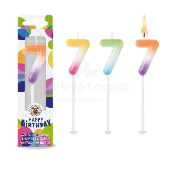 Birthday Fun - Rainbow number candle 7, 3 assorted