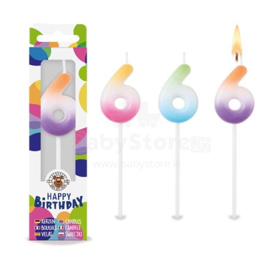 Birthday Fun - Rainbow number candle 6, 3 assorted
