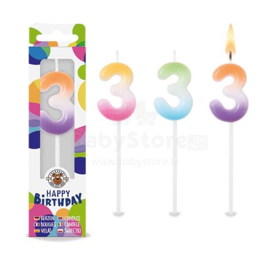 Birthday Fun - Rainbow number candle 3, 3 assorted