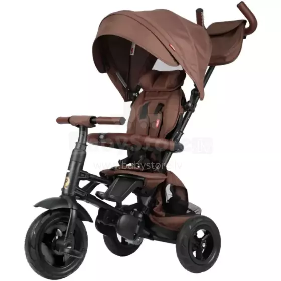 Bebe Basic Rito Deluxe Art.254139 Brown Children's tricycle with handlebars, roof and inflatable wheels