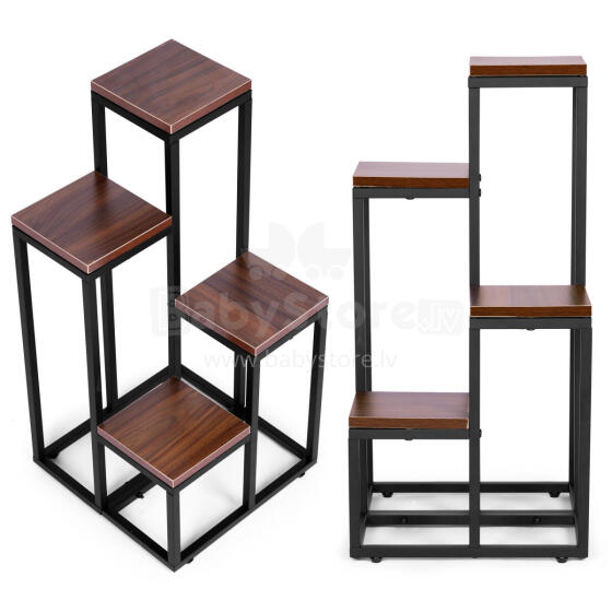 Flower stand, flower shelf, decorations, 4 shelves, metal MDF, dark walnut ModernHome