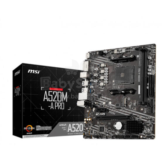 MSI A520M-A PRO Processor family AMD, Processor socket AM4, DDR4, Memory slots 2, Chipset AMD A, Micro ATX