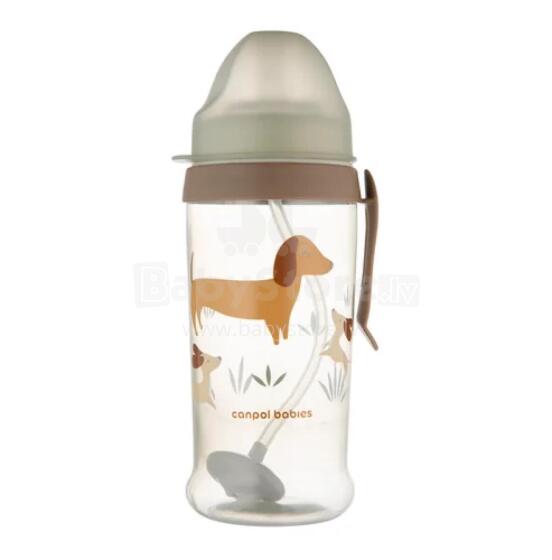 CANPOL 56/510_bro No-Spill Bottle with Straw and Weight 350ml DOGS