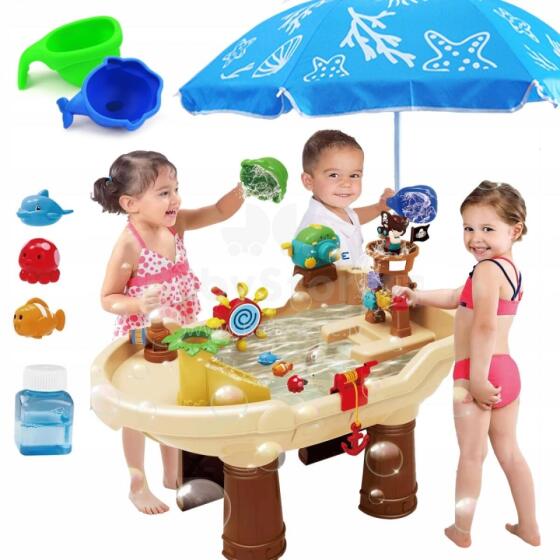 WOOPIE Water Table 2in1 Sandbox Pirate Ship with XL Umbrella and Bubble Machine