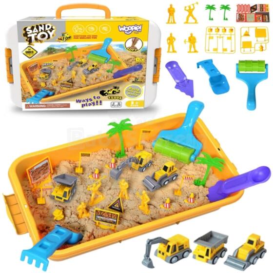 WOOPIE Kinetic Sand 1.5 kg XXL Construction Site Set with Molds and Vehicles