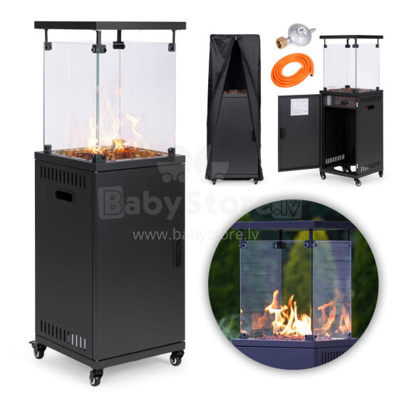 Gāzes sildītājs, radiālais sildītājs, 13 kW, stikls, dārzam un terasei, regulators, vulkāniskie akmeņi, vāks, MultiGarden