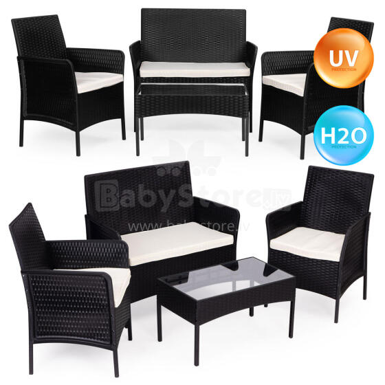 Garden Furniture Set – Table, Bench, Armchairs Black MultiGarden