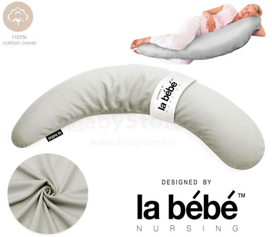 La Bebe™ Moon Cotton Maternity Pillow  Art.255995 Light Grey  Liels spilvens grūtniecēm ar memory putām (īpaši mīksts un kluss pildījums, kas pielagojas ķermenim) 195cm