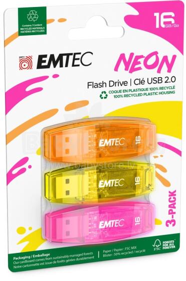 Emtec USB2.0 C410 16GB Neon 3 pcs