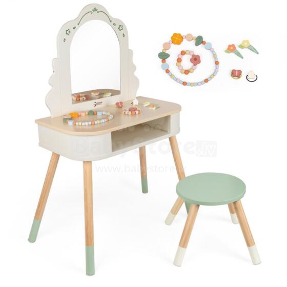 CLASSIC WORLD Wooden Vanity with Mirror, Stool, and Accessories in Pastel Colors