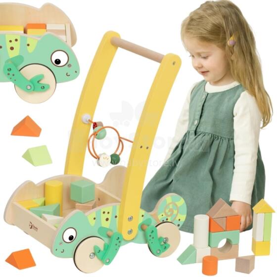 CLASSIC WORLD Wooden Push Walker Chameleon with Blocks