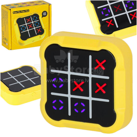 Ikonka Art.KX2994 Krustu rats elektroniskā puzzle spēle tic tac toe konsole portatīvā dzeltena