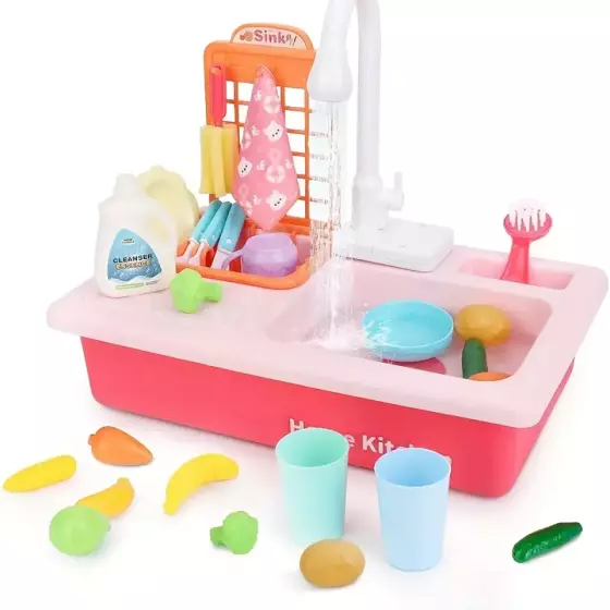 Play Sink Toy Art.257371 Pink Kitchen sink with accessories