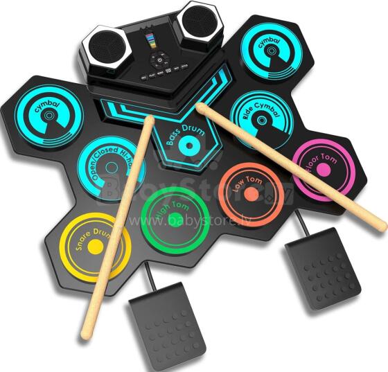 Electronic Drum Kit Art.257424 Electronic Drum Kit Children with Built-in Speakers, 9 Pads Silicone E Drum Set for Children