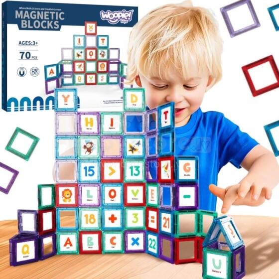 WOOPIE Magnetic Building Blocks Learning Letters 70 Pieces