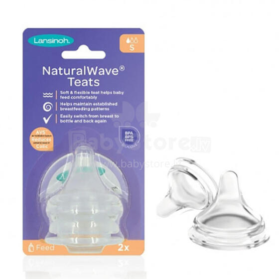 Lansinoh NaturalWave® Slow Flow Teats GB Art.75900 Natural Wave Pacifier, 2 pcs.,