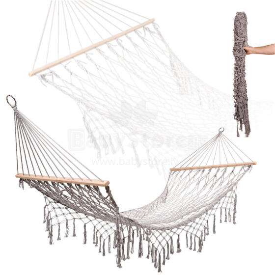 Ikonka Art.KX3957_1 Dārza šūpuļtīkls boho tīkliņš 200cm pelēks