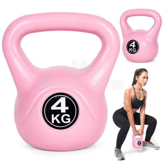 Kettlebell 4 kg vingrošanai, hanteles, svara bumba, fitnesa slodze, rozā, ModernHome