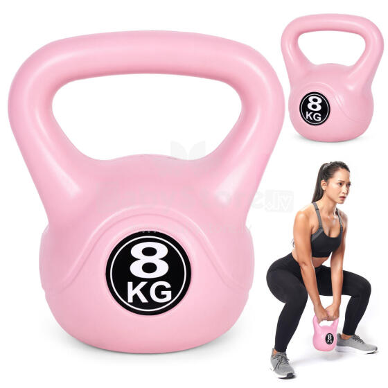Kettlebell 8 kg vingrošanai, hanteles, svara bumba, fitnesa slodze, rozā, ModernHome