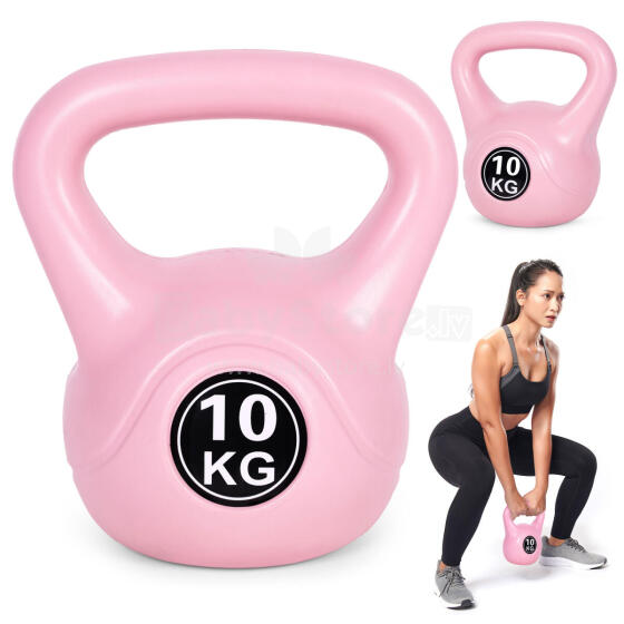 Kettlebell 10 kg vingrošanai, hanteles, svaru bumba, fitnesa slodze, rozā, ModernHome