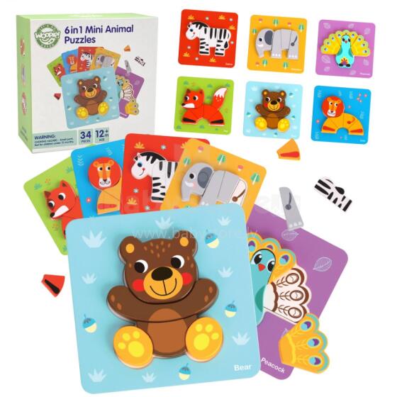 Деревянный пазл с животными WOOPIE GREEN Montessori FSC