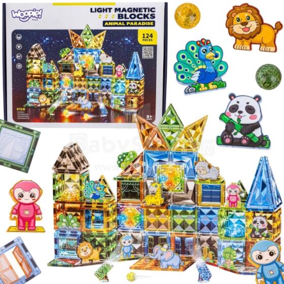WOOPIE Magnetic Construction Blocks Glowing 3D Animal World 124pcs