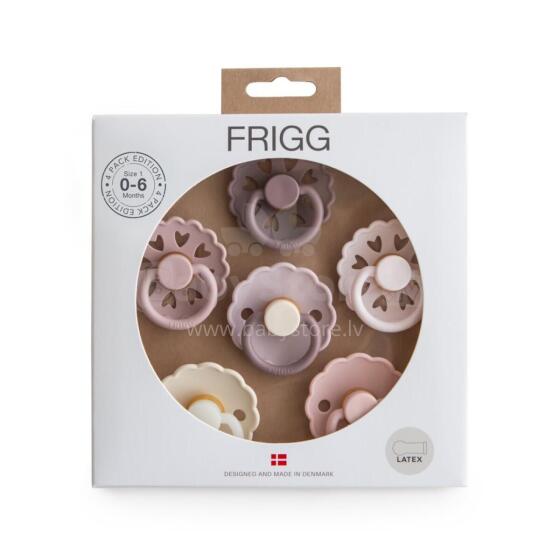 Frigg Pacifiers 4-pack Round Latex/Silicone Art.101873 Blooming Love Apaļš māneklītis (knupītis) no 100% naturāla kaučuka/silikona no 0-6 mēn. (6 gb.)