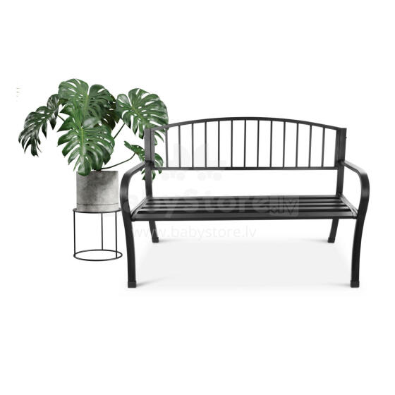 Garden bench with backrest, park bench for terrace and balcony, metal construction