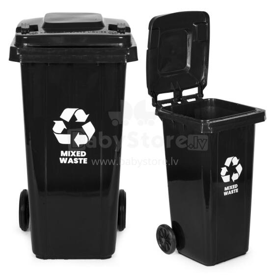 Trash Bin Container 120L Black Mixed Waste with Rubber Wheels