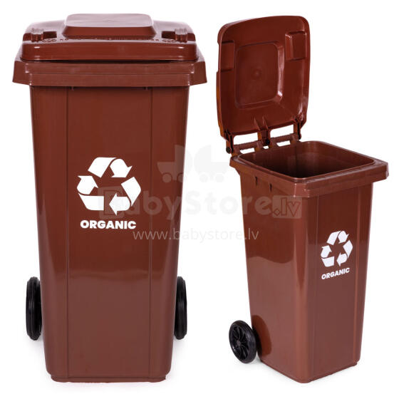 Trash Bin Container 120L Brown BIO with Rubber Wheels