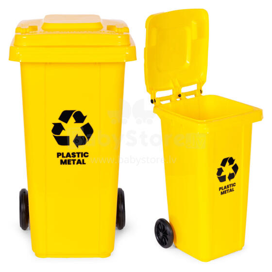 Trash Bin Container 120L Yellow Plastic with Rubber Wheels