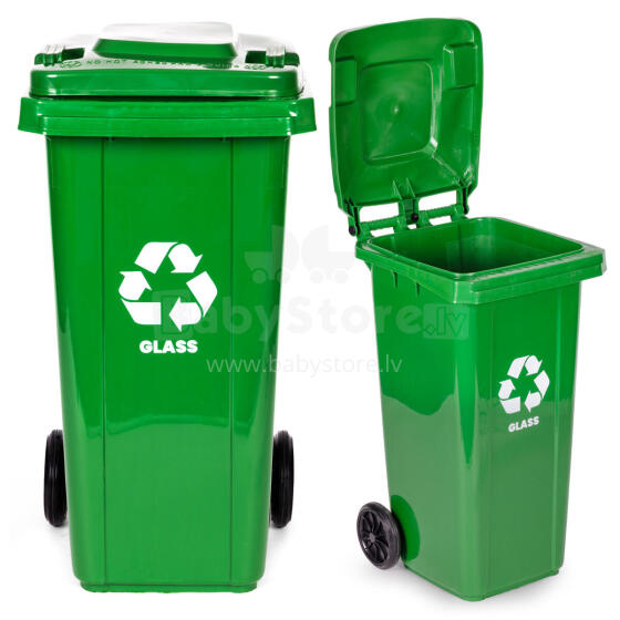 Trash Bin Container 120L Green Glass with Rubber Wheels