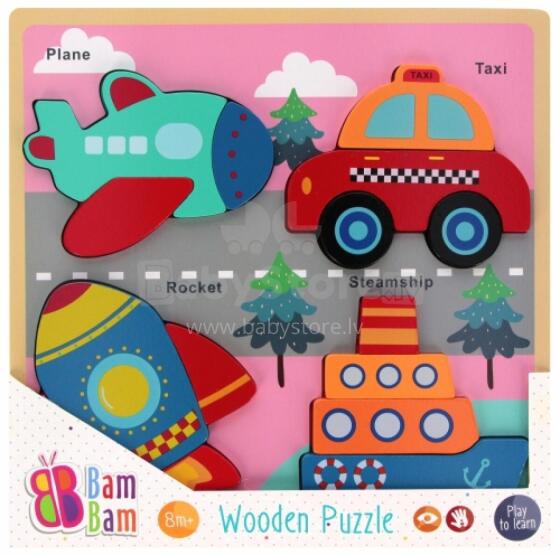 BAM BAM 541642 Wooden Puzzle Vehicles