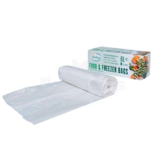 Pārtikas saldējamie maisi kompostējami BioBag 6L (20 gab. rullī) 18mkr. 24x50cm caurspīdīgi 
