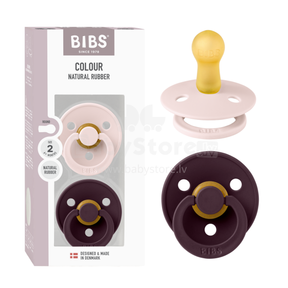 Bibs Studio Colour Round Art.263667 Petal/Plum Pacifier, 100% natural  6-18  (2pcs)