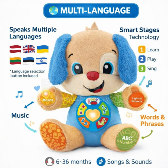 Fisher-Price® Smart Stages Art.JFD23 Interactive Smart Puppy with Smart Stages Technology (Multilingual)