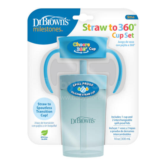 Dr. Brown's TC01045 Set "From Straw Cup to 360° Cup Drinking Like from a Glass" 300 ml Blue