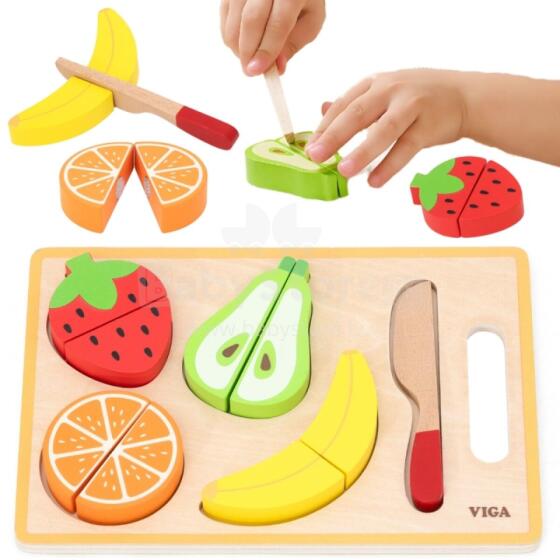 VIGA Wooden Educational Puzzle Montessori Fruit Cutting
