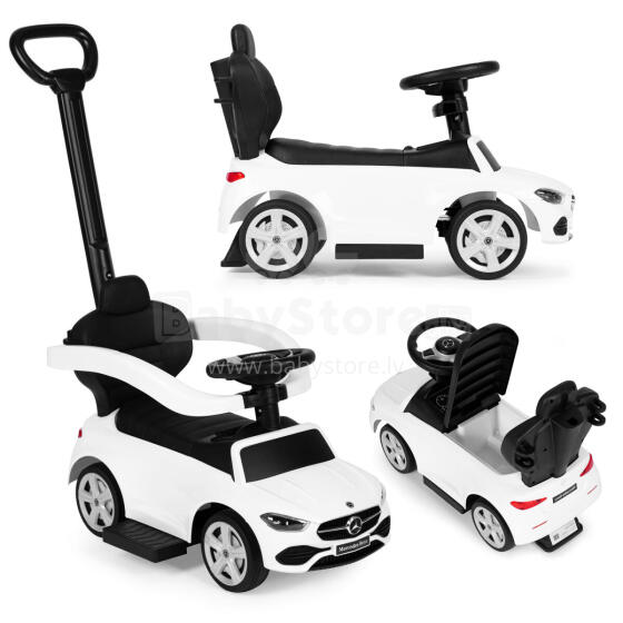 Mercedes C CLASS ride-on push car, interactive steering wheel, handle, white