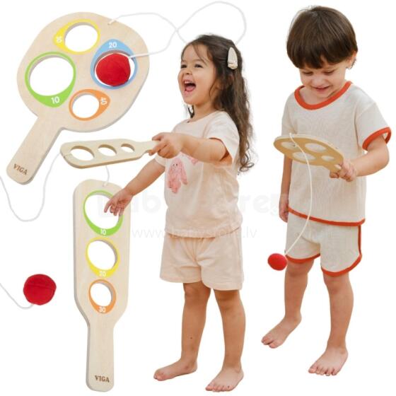 VIGA Wooden Paddle Set for the Game Catch the Ball with Scoring