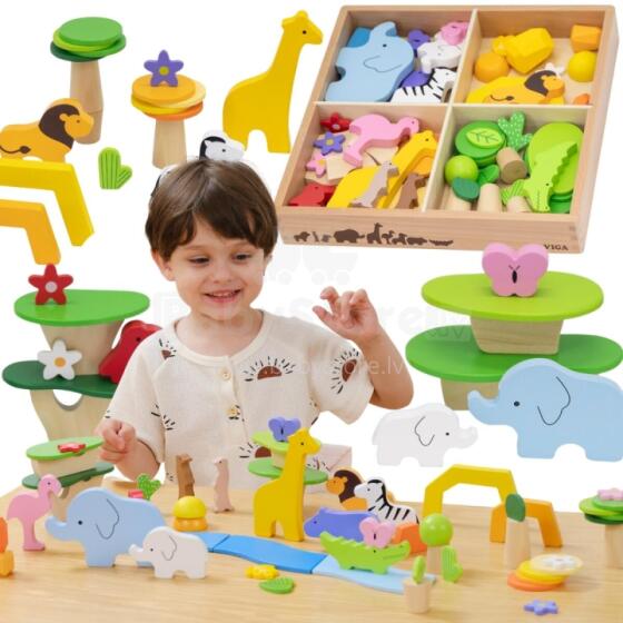 VIGA Wooden Colorful Blocks Tropical Stories Box 55 pcs