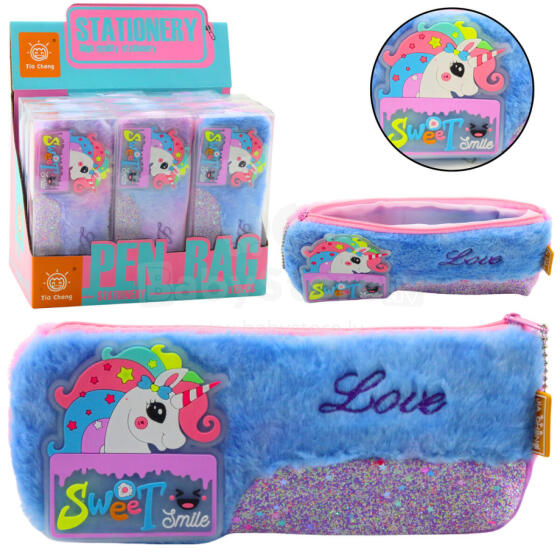 Plush Unicorn Pencil Case Glittering Elements Unicorn Blue